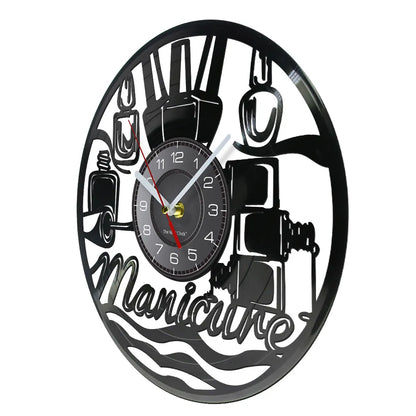 Manicure Design Wall Clock Fashion Beauty Store Wall Art Salon Vinyl Record Wall Clock Beauty Home Decor Gift For Her