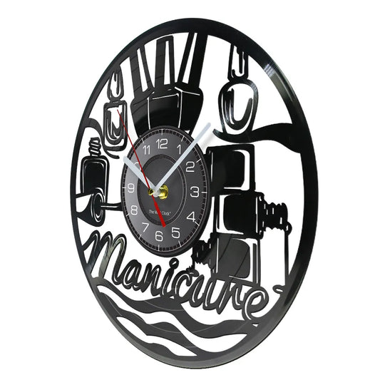 Manicure Design Wall Clock Fashion Beauty Store Wall Art Salon Vinyl Record Wall Clock Beauty Home Decor Gift For Her