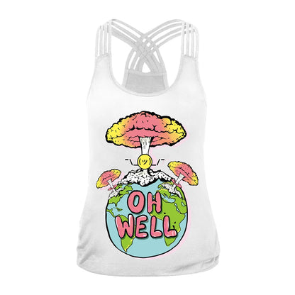 EtherealBe Halloween graphic workout tank tops for women featuring colorful explosion design