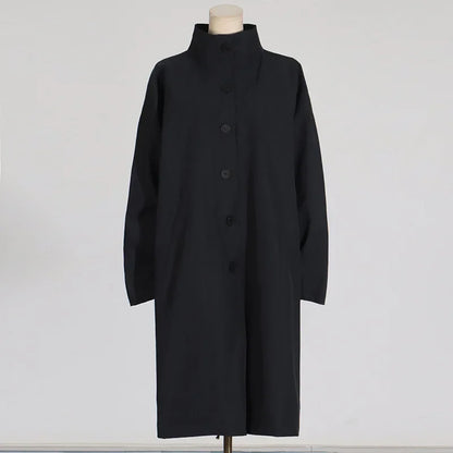 EtherealBe simple style long sleeve trench coat in black with a sleek, minimalist design
