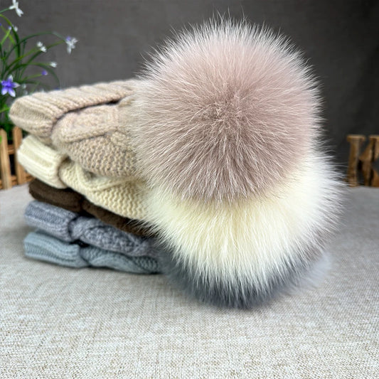 2024 New Women's hats High quality Fur pompom hat Beanies Winter Hats for women Fashion Hat bonnet Female Twist pattern caps