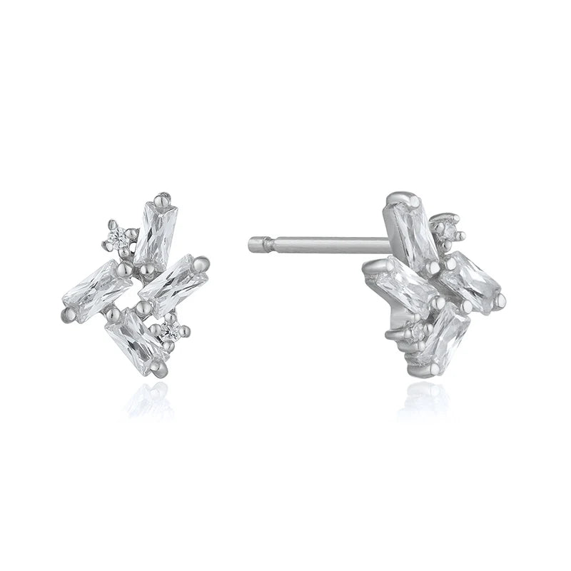925 Sterling Silver Ear Needle Geometric Zircon Metal Earrings for women Shiny Crystal Luxury Small Stud Fashion Wedding Jewelry