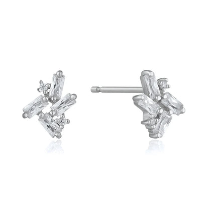 925 Sterling Silver Ear Needle Geometric Zircon Metal Earrings for women Shiny Crystal Luxury Small Stud Fashion Wedding Jewelry