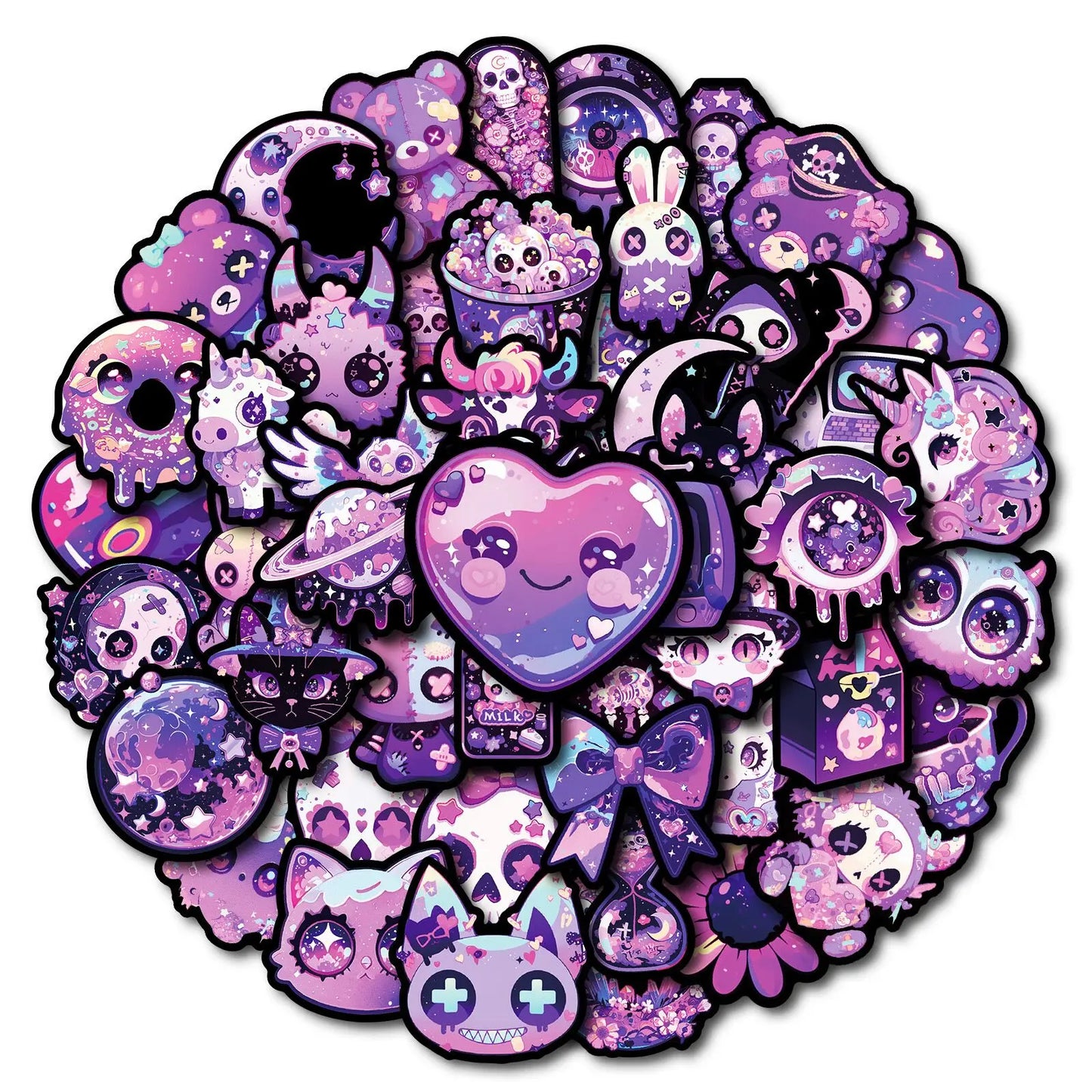 10/50pcs Cool Purple Gothic Magic Horror Goth Graffiti Stickers DIY Snowboard Laptop Luggage Cute Halloween Decoration Sticker