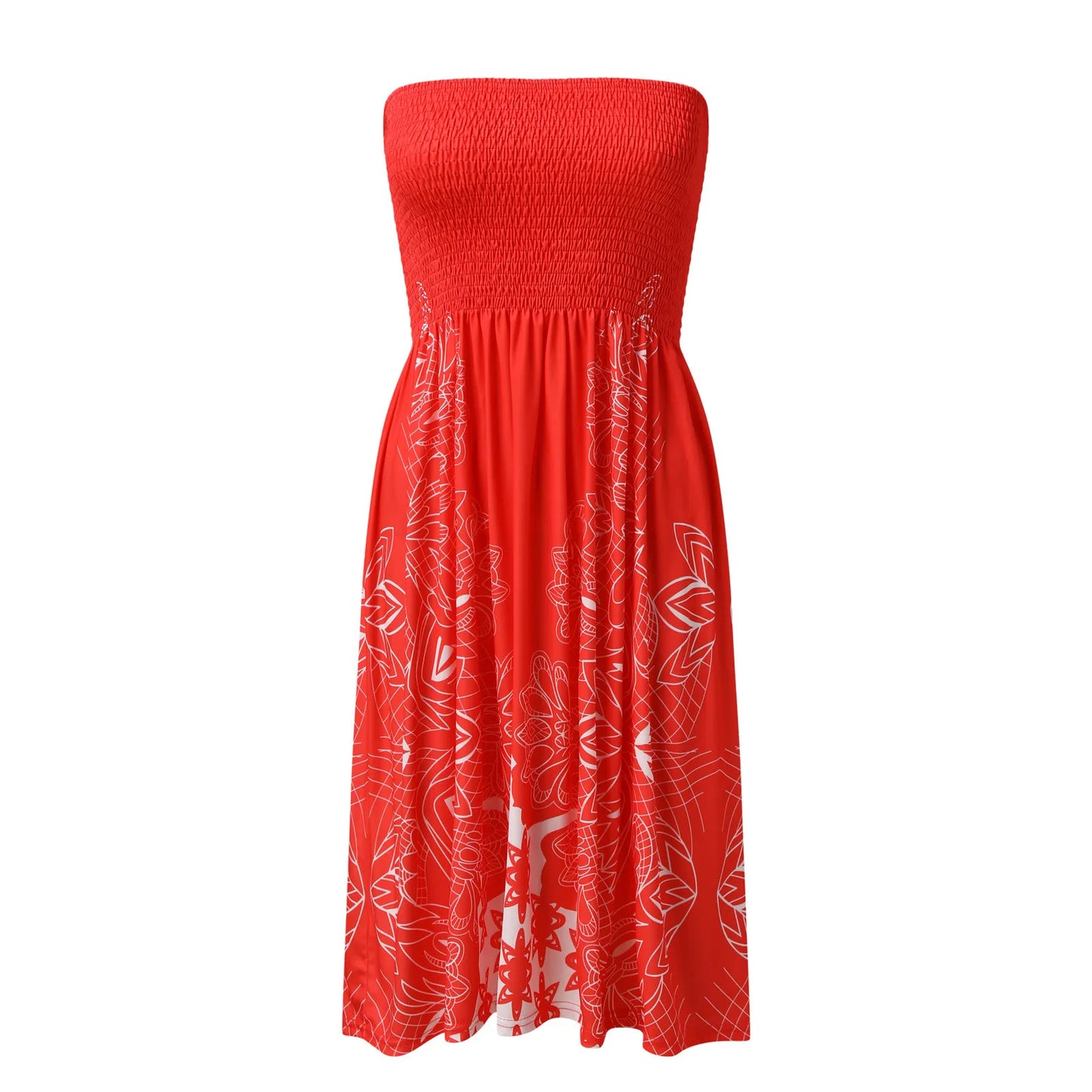 Summer Retro Strapless Tube Dress Sexy Dresses For Women Beach Cover Ups Boho Floral Print Sundress Smocked Beach Dress 2024