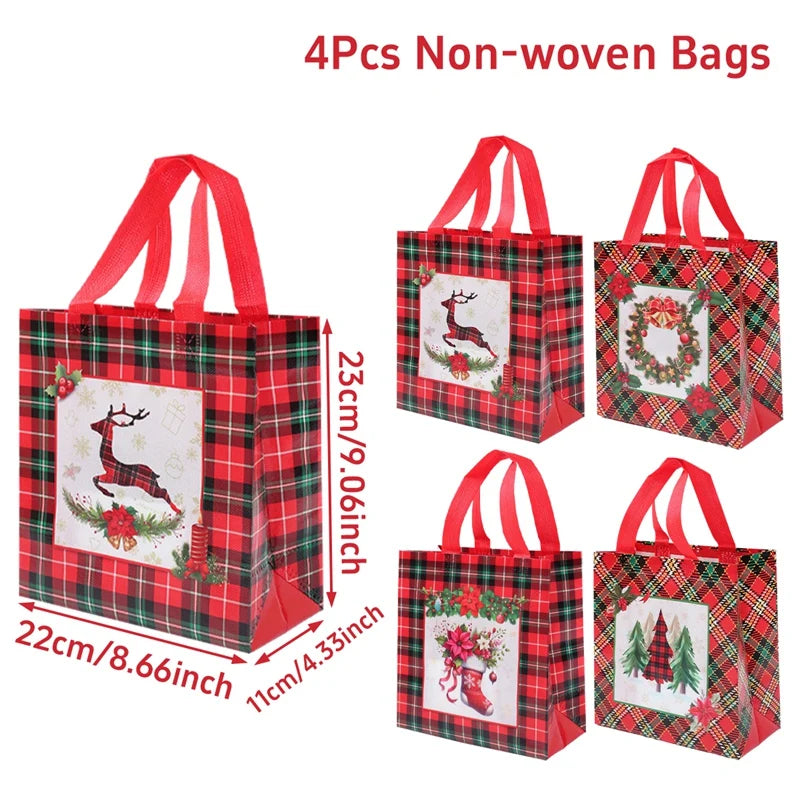 4pcs Christmas Gift Bags Christmas Party Decoration Kids Favors 2025 Xmas Santa Claus Hand Bags Navidad Natal New Year Gift 2026