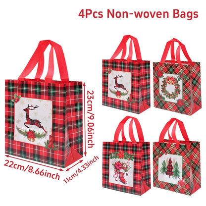 4pcs Christmas Gift Bags Christmas Party Decoration Kids Favors 2025 Xmas Santa Claus Hand Bags Navidad Natal New Year Gift 2026