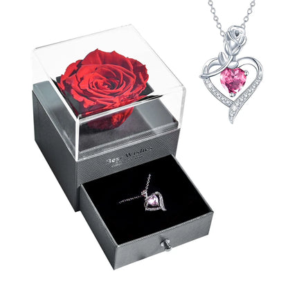New Fashion Pendant Necklace In Rose Flower Jewelry Gift Box Preserved Rose Necklace Set Wedding Christmas Gift for Girlfriend