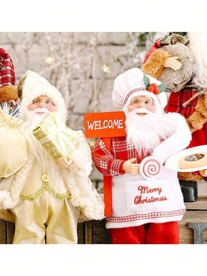 1pc Festive 12-inch Classic Santa Claus Statue: Golden and Silver White Christmas Decorations for Home, Kitchen, Hotel, and Offi