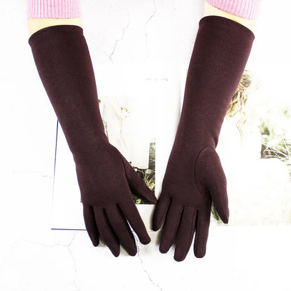 Cotton Long Gloves for Women's Stretch Autumn and Winter Warmth 38cm Windproof and Sun Resistant Knitted Sleeves