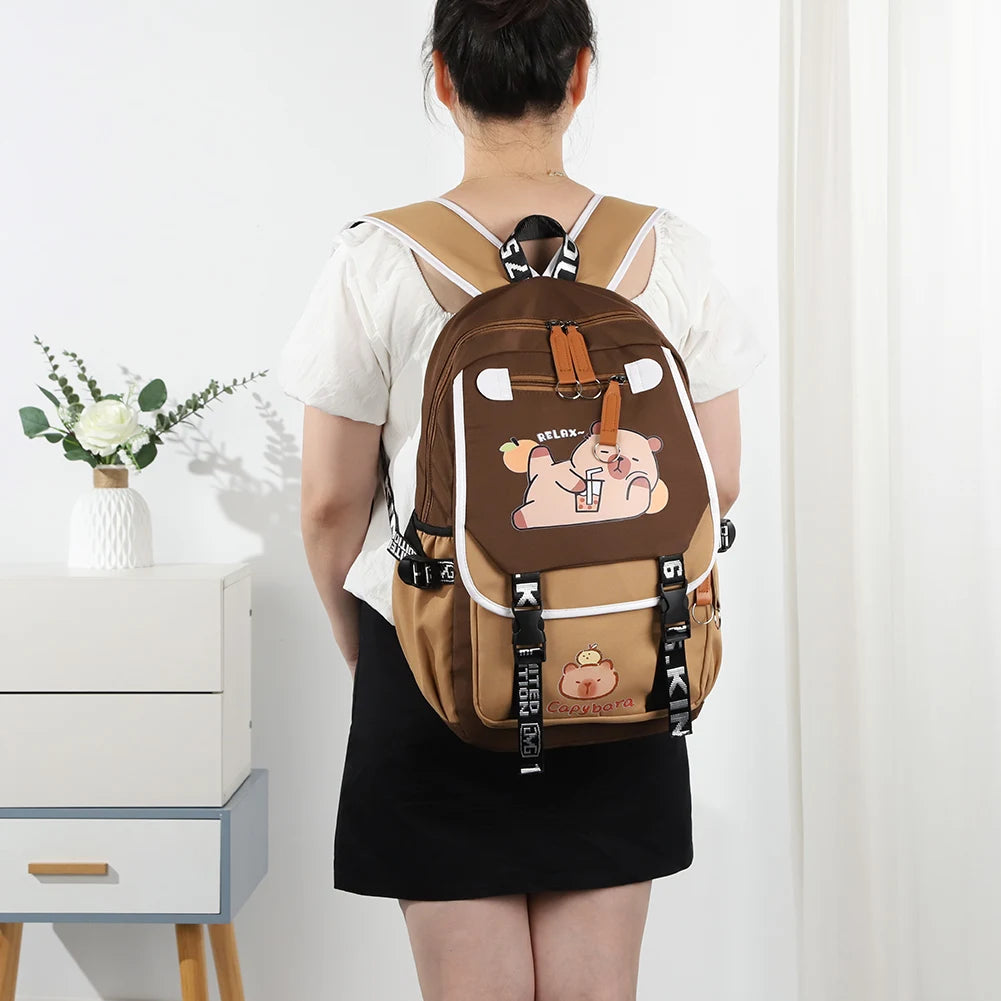Capybara Book Bag with 1 Main Compartment for Girls Boys Laptop Backpack Zipper School Bag Rucksack Gifts for Capybara Lovers