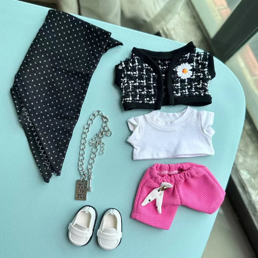 Clothes For Labubu 17cm Outfit Accessories for The Monster Korea Kpop Labubu Idol V1 V2 V3 Clothing GD K-Pop Cool Suit Straw Hat