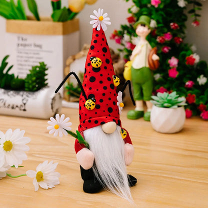 Ladybug Gnomes Kitchen Tiered Tray Decor Plush Swedish Tomte Scandinavian Figurine Spring Summer Farmhouse Household Ornament