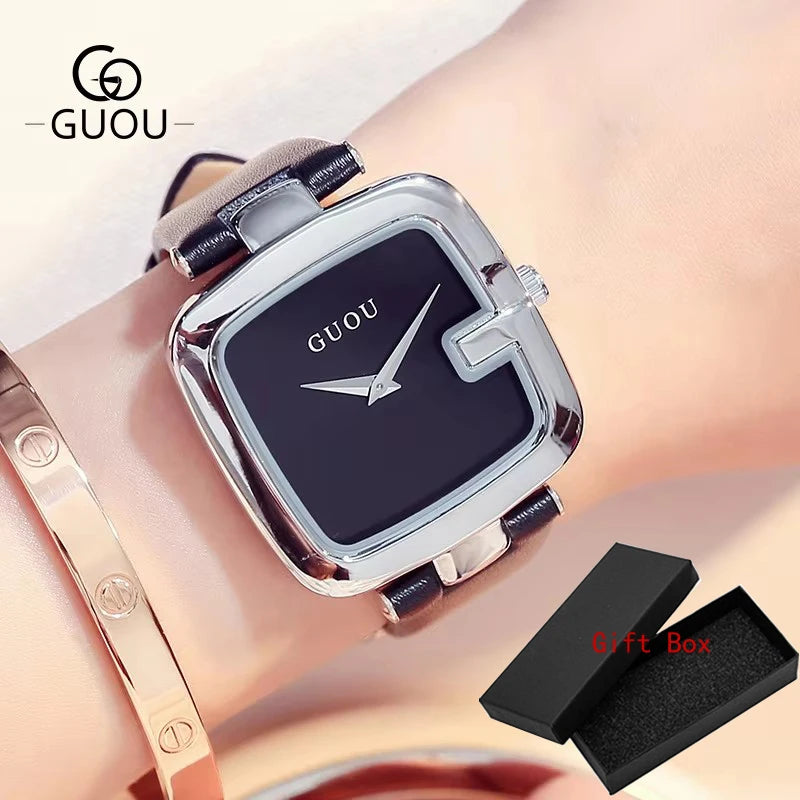 Guou Top Brand Women's Watches 2020 New Square Fashion Zegarek Damski Luxury Ladies Bracelet For Women Leather Strap Clock Saati