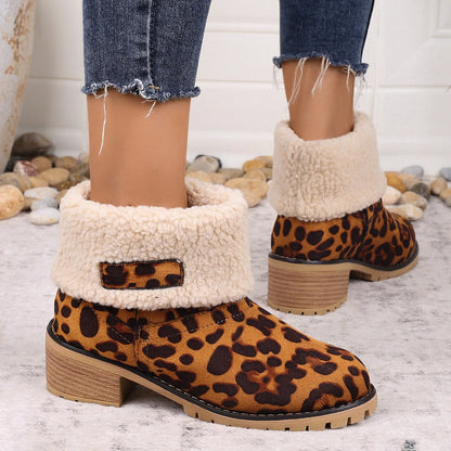 Winter Snow Boots for Women Warm Comfortable Women's Boots Mid-length Thick-heeled High-heeled Women's Cotton Shoes Botas Mujer