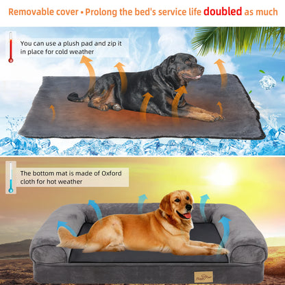 Extra Large Cozy Sofa-type Dog Bed Sponge Foam Base Pet Crate Bed Couch Bedding with Bolster, Waterproof Cover