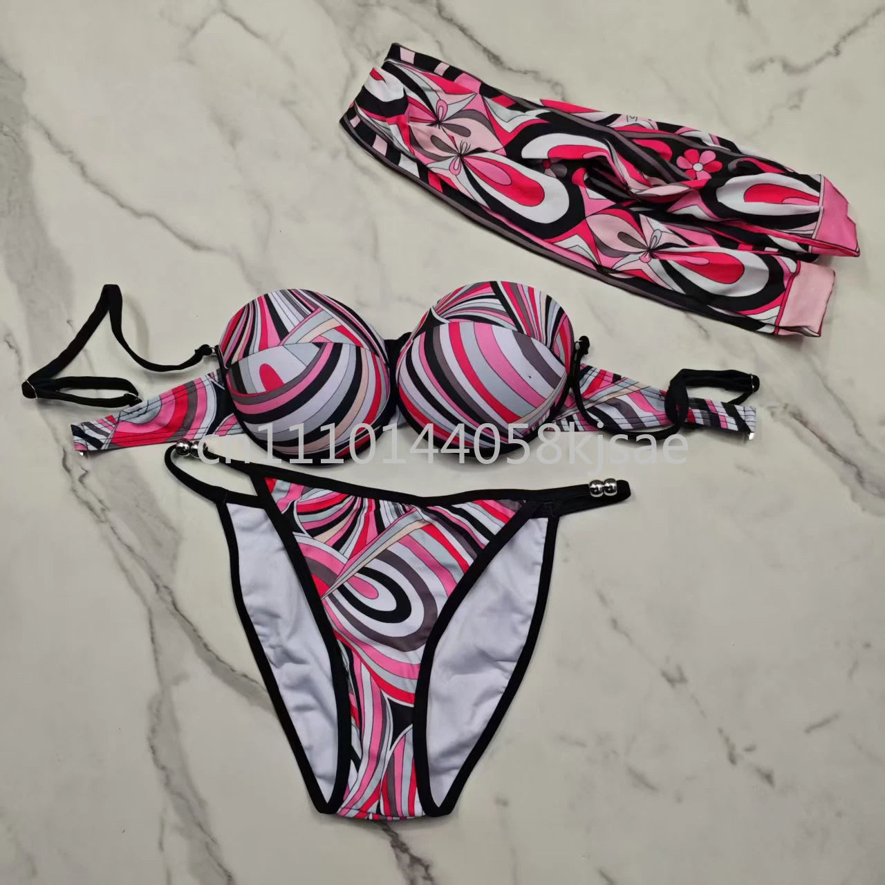 Luxury Design Women's Black Red Scarf Bikini Sets Letter Signature Logo Beachwear Designer Brand Lady Headband Swimsuit Swimwear