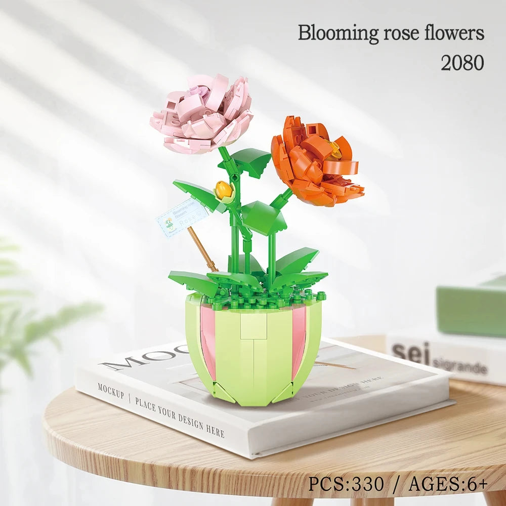 Building Blocks Set Orchid Flowers Bouquet Flower Blocks Bonsai Plant Model Bricks DIY Home Decoration Toys Kids Chirstmas Gifts