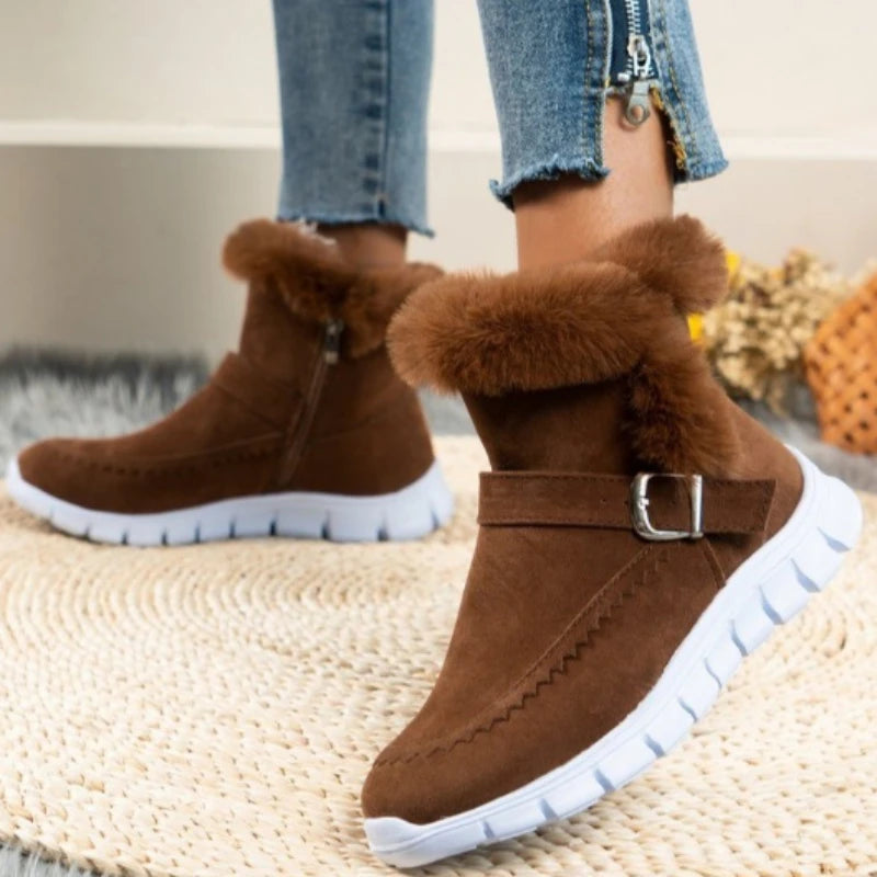 Winter Women Fur Warm Chelsea Snow Boots Casual Shoes New Short Plush Suede Ankle Boots Flats Gladiator Sport Ladies Botas Mujer