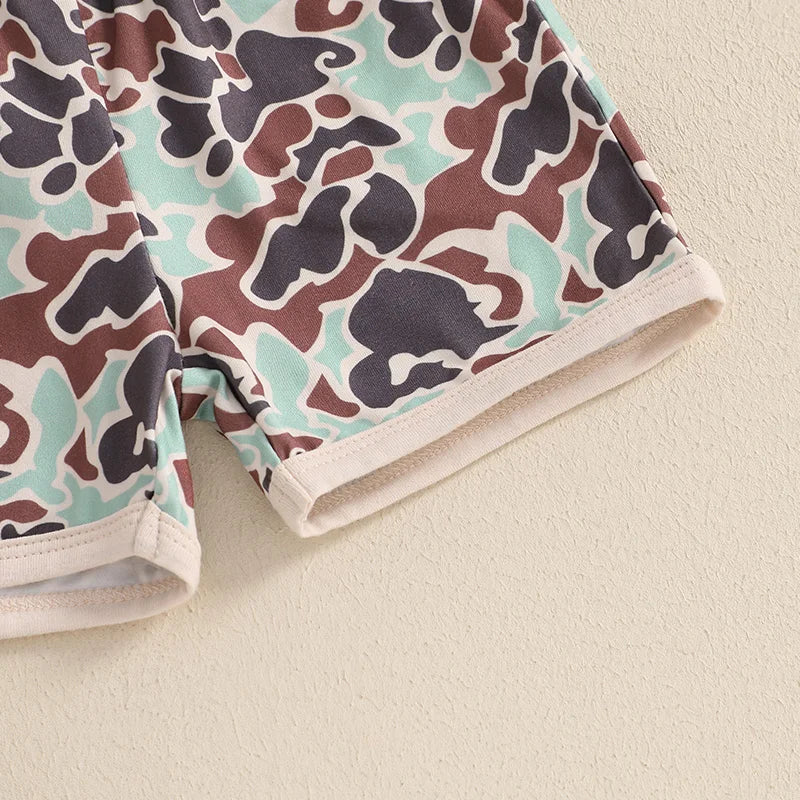 Boys Casual Summer Outfits Short Sleeve T-Shirts and Camouflage Shorts Set with Elastic Waistband for Toddlers 2 Pieces