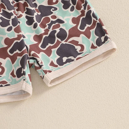 Boys Casual Summer Outfits Short Sleeve T-Shirts and Camouflage Shorts Set with Elastic Waistband for Toddlers 2 Pieces