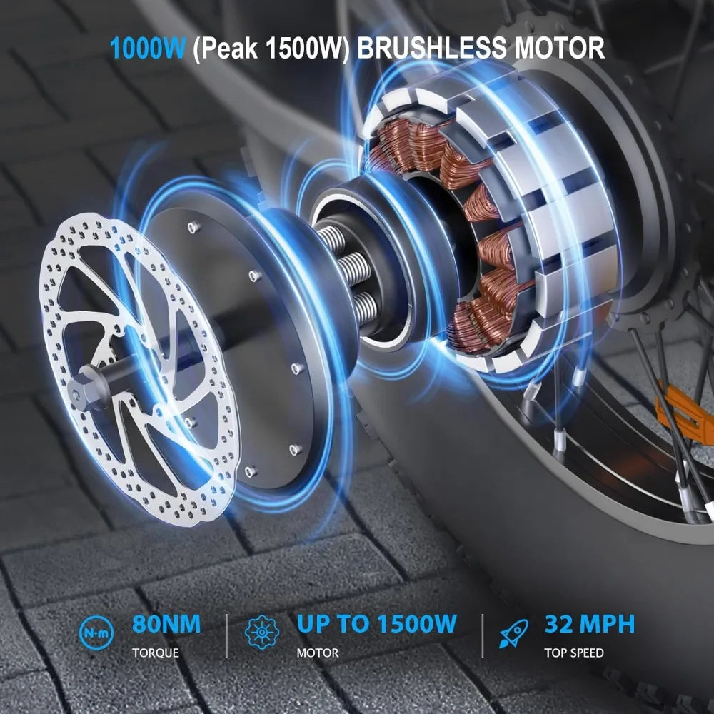 Electric Bike for Adults,20 inch Fat Tire Ebike with 1000W Motor 48V13Ah Battery Up to 32MPH / 62Miles,7 Speed  Electric Bicycle
