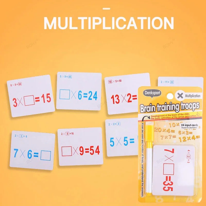 Mathematical Math Learning Tool Montessori Training Math Erasable Add Subtract Multiply and Division Table Cards Seheck for Kids