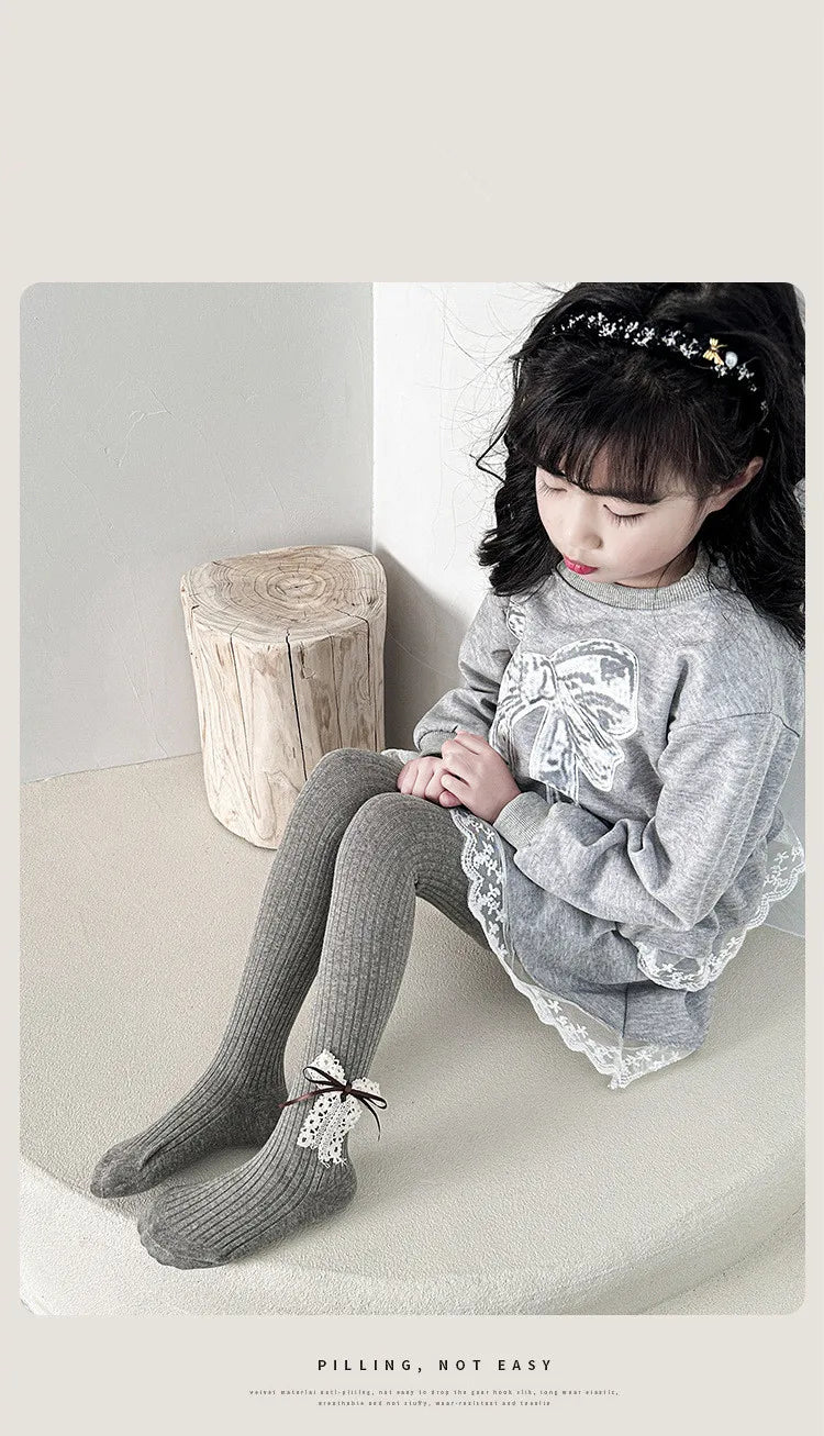 Children Cotton Tights Girls Cute Princess Bowknot Pantyhose Kids Stocking Baby Girls One-Piece Pantyhose Infant Knitted Tights