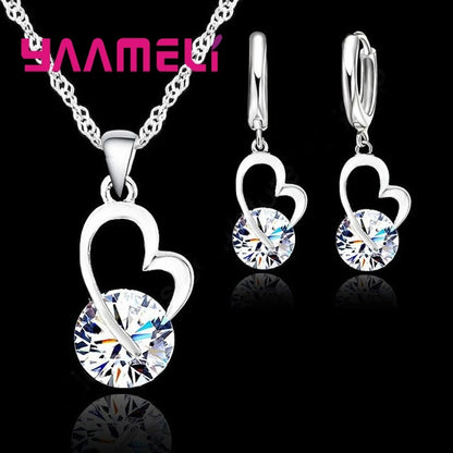 Exquisite Jewelry Sets for Women 925 Sterling Silver Color Wedding Earrings Pendant Necklace Party Anniversary Charm Gift