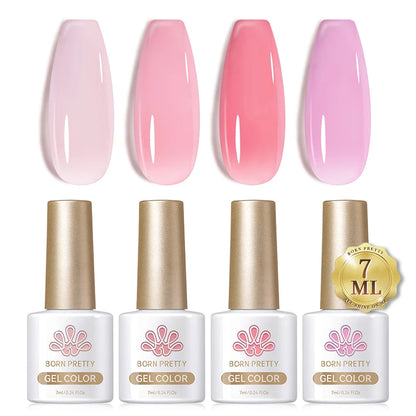 BORN PRETTY 7ml Glitter Gel Nail Polish Set Sparkly Shiny Gold Silver Pink Glitter Gel Polish Kit Winter Christmas Gift Box