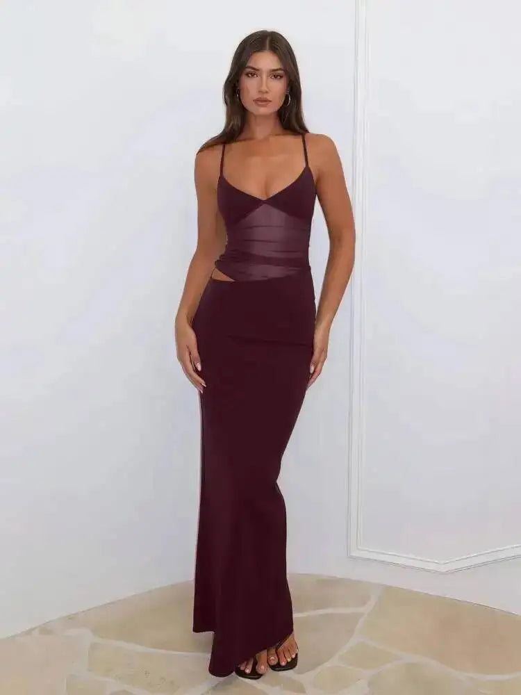 Avrilyaan Mesh Splicing Hollow Spaghetti Strap Backless Party Sexy Dresses Elegant Long Dress Women 2025 Summer Dress Vestidos