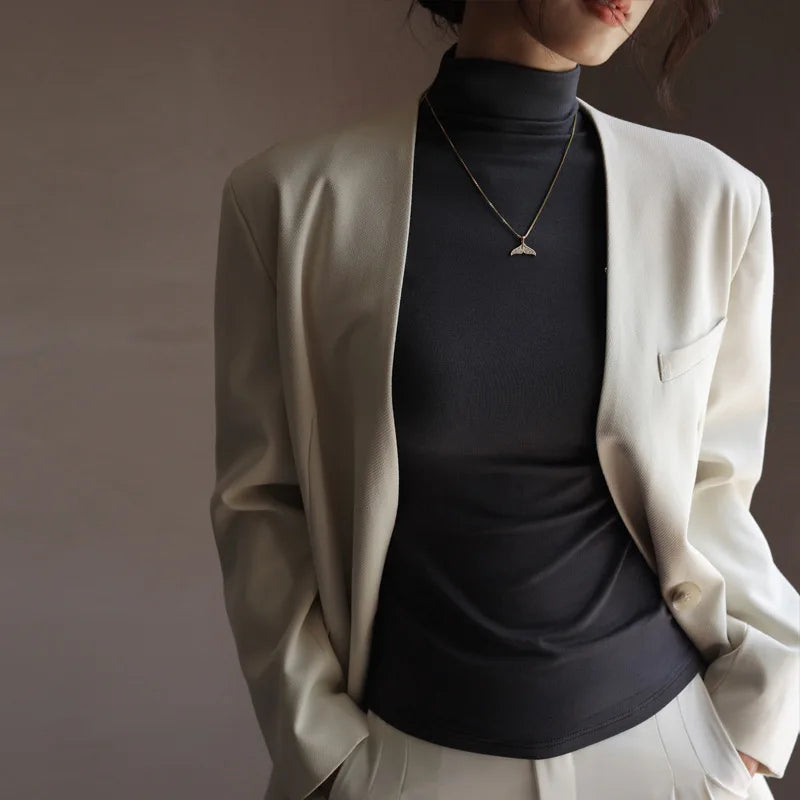 Women's Solid Innerwear Pullovers Sweaters Autumn Winter Casual Long Sleeve Bottoming Tops High Quality Half-High Collar Jumpers