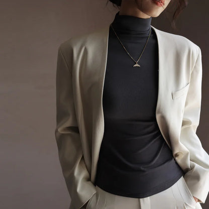 Women's Solid Innerwear Pullovers Sweaters Autumn Winter Casual Long Sleeve Bottoming Tops High Quality Half-High Collar Jumpers