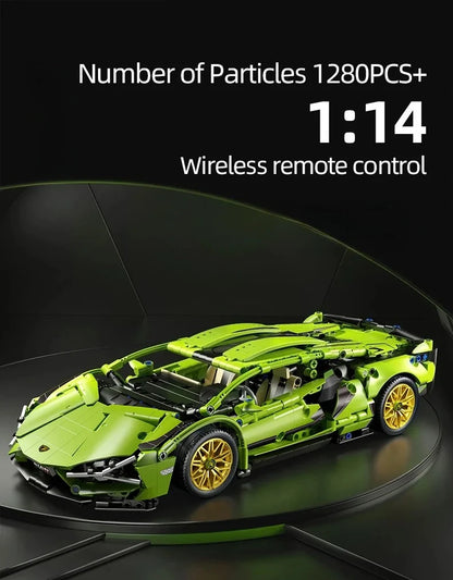 Technology Racing Car Block Model 1280PCS+ 1:14 Motion Speed Car Model Mechanical Super Block Assembly Toy Children Adult Gifts