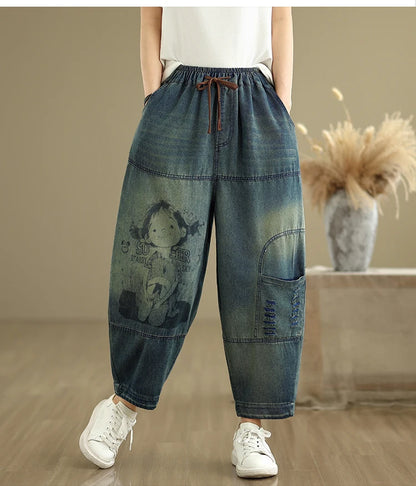 Oversized Jeans Spring Summer Pant Women Elastic High Waist Fashion Print Ladies Trousers Loose Woman Harem Pants