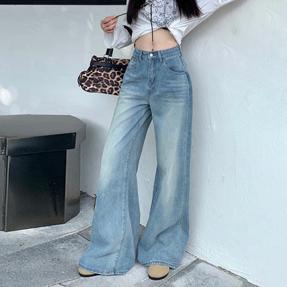 Women's Jeans Denim Pants 2025 Euramerican High Waist Girl Style Jean Trousers Colorful Straight Leg Wide Leg Pants