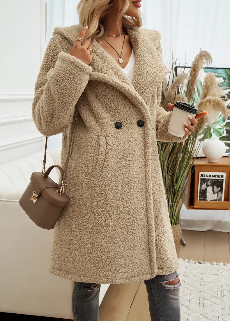 2024 Autumn and Winter Temperament Casual Loose Hooded Knitted Jacket Women's Clothing Пальто Женское