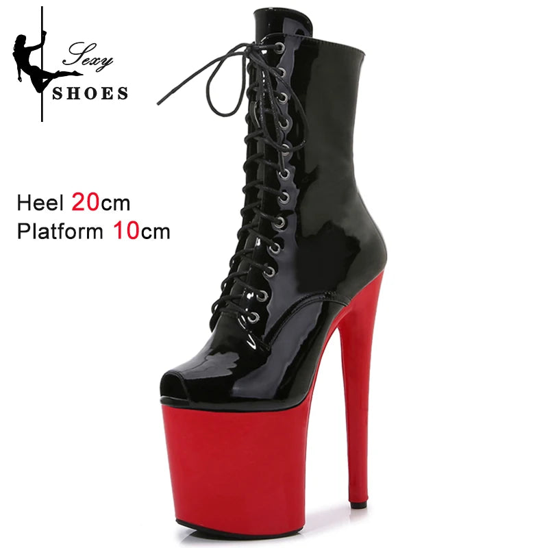 2025 New Pink Peep Toe 20cm/8Inch High Stripper Pole Dancing Women's Shoes Women Sexy Fetish Stiletto Heels Lace Up Short Boots