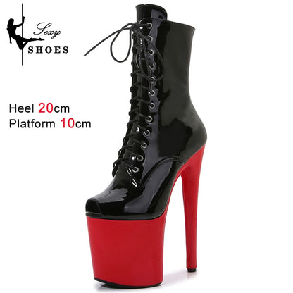 2025 New Pink Peep Toe 20cm/8Inch High Stripper Pole Dancing Women's Shoes Women Sexy Fetish Stiletto Heels Lace Up Short Boots