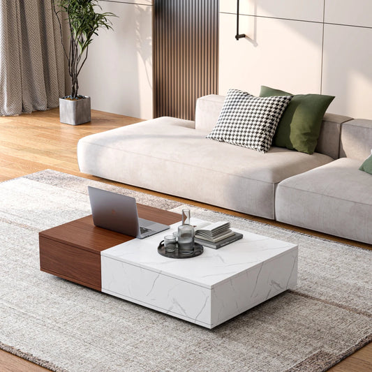EtherealBe modern walnut coffee table with a sleek design and integrated storage for contemporary living rooms