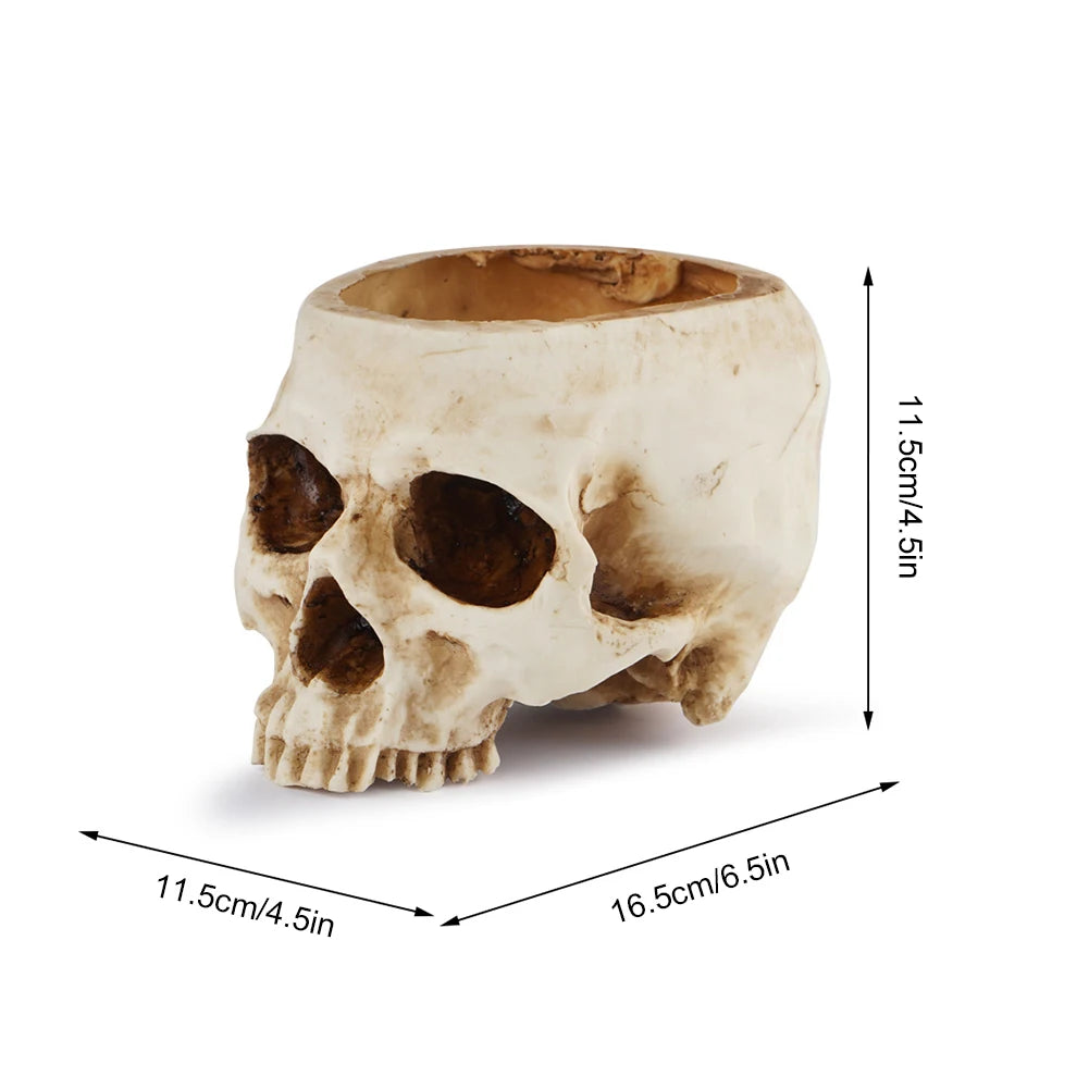 Resin Skull Flower Pot Home Garden Office Decor Planter Container Skeleton Desktop Flower Pot Halloween Skeleton Flowerpot