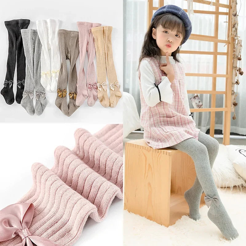 Spring Autumn Baby Girls Tights Cotton Knitting Tights for Girls Fashion Bowknot Children Girls Pantyhose Soft Leggings