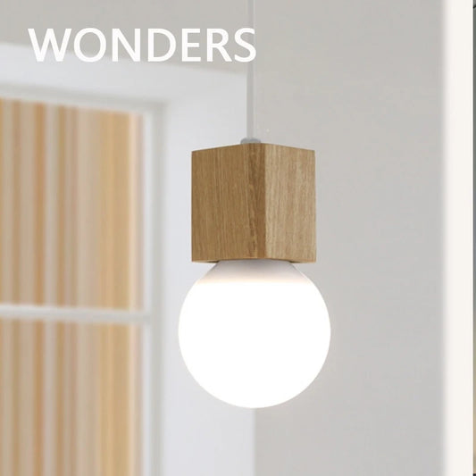 LED Pendant Lamp Nordic Vintage Oak Wood Pendant Lights to Bedroom Livingroom Indoor Lighting Simple Home Decors Hanging Lamps