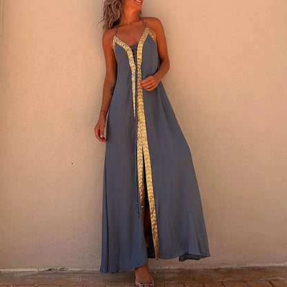 Summer Womens Boho Dresses Lace Up Halter Maxi Dress Vacation Beach Dresses Vestidos Bohemian Long Sundress платье женское