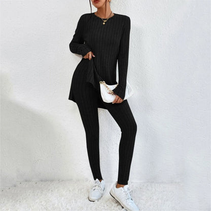 Autumn Winter 2 Pieces Set Women Knitted Long Sleeve O Neck Tops Slim Fit  Pants Sets Casual Elegant Warm Sport Trousers Outfit