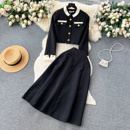 Women Two-Piece Sets Sexy Long Sleeve Single Breasted Top and High Waist Slim Skirt Korean Fashion Casual Autumn Winter Clothing
