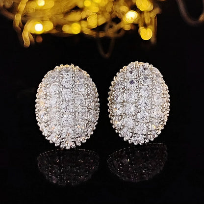 2pcs Pack silver color bride Jewelry Set Halo Engagement Ring Round Stud Earring For Wedding Christmas  Gift Party J6016