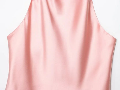 MUJER 2025 Halter Tops for Women Black Satin Backless Top Female Pink Summer Beach Top Woman off Shoulder Camisole Top Women
