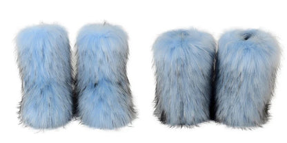 2025 Women Winter Faux Fur Boots Woman Fluffy Plush Warm Snow Boots Luxury Footwear Girls Furry Fur Bottes Fashion Winter Shoe