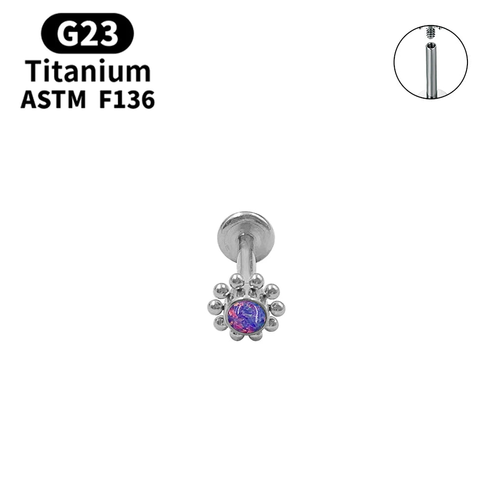 G23 Titanium Lip Labret Nose ASTM-F136 Piercing Body Jewelry Opal Zircon Internally Threaded Earring Helix Tragus Cartilage Ear